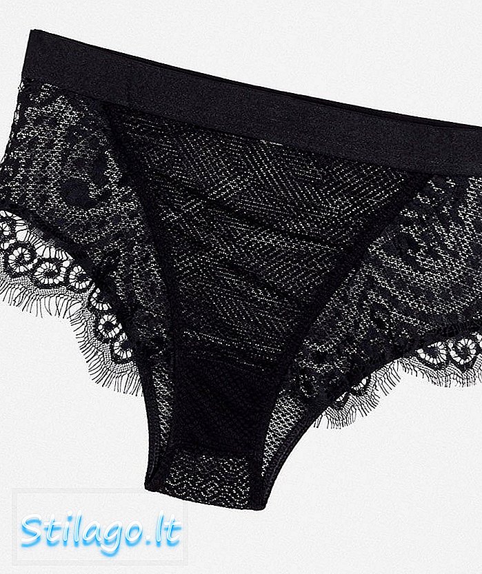 Celana pinggang tinggi PrettyLittleThing dengan detail mesh dan lace warna hitam-Multi