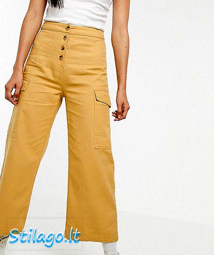 ASOS DESIGN กางเกงยีนส์ขากว้างน้ำหนักเบาพร้อมรายละเอียดของปุ่มในดอกดาวเรือง - สีเหลือง