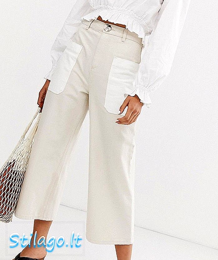 Кремовый джинсовый крем с широкими штанинами и контрастными карманами ASOS WHITE