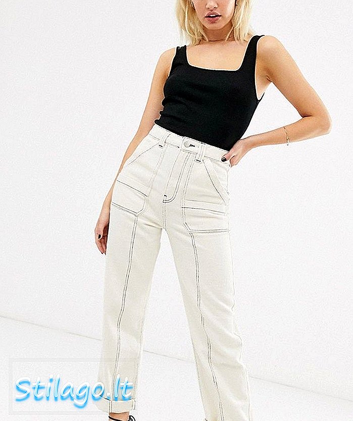 ASOS WHITE utility-jeans met contrasterende steek en beencrème