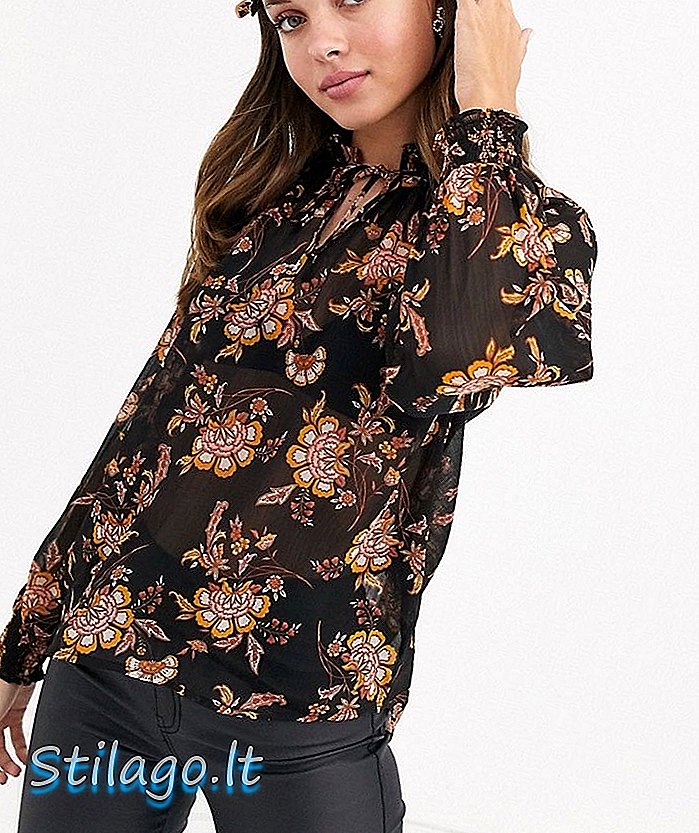 New Look frill top top in hoa-Brown