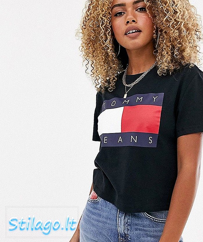 Tommy Jeans bandeira t-shirt-Preto