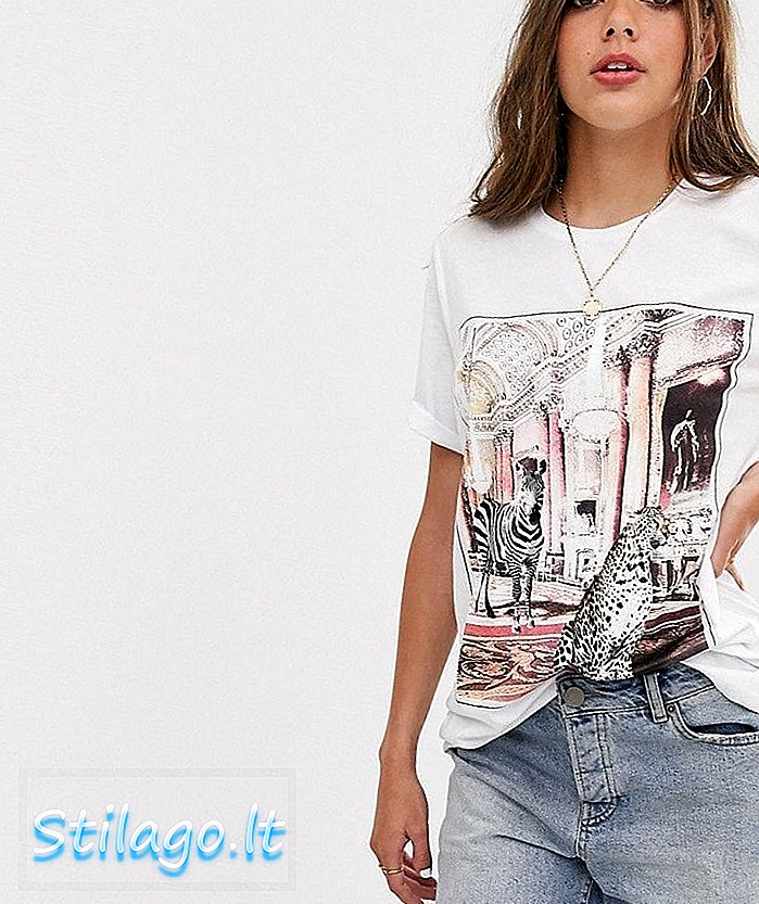 T-shirt oversize con stampa animalier palazzo bianco
