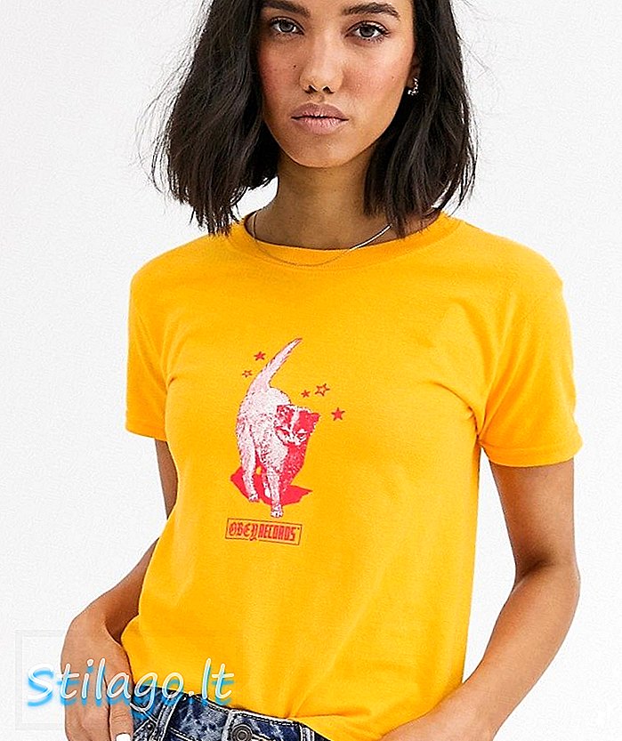 Gehorchen geschrumpftes T-Shirt mit Katzengrafik-Gelb