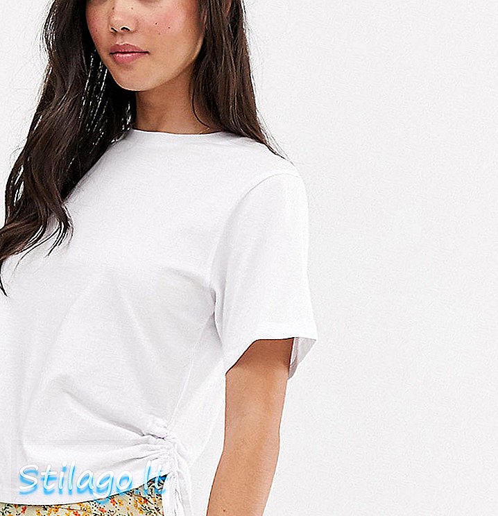 ASOS DESIGN T-shirt pequena com franzido lateral-Branco
