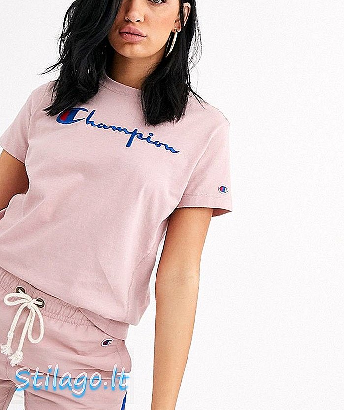 Μπλουζάκι με αντίστροφη ύφανση Champion με λογότυπο-Ροζ