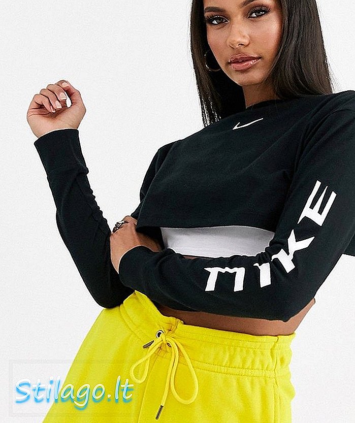 Nike hitam lengan atas crop top super