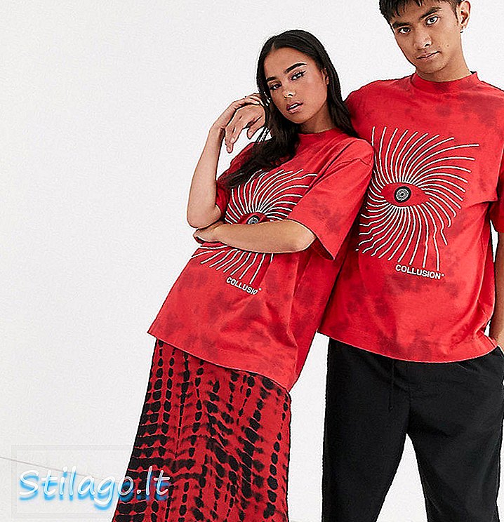 COLLUSION T-shirt unisex z nadrukiem oka - czerwony
