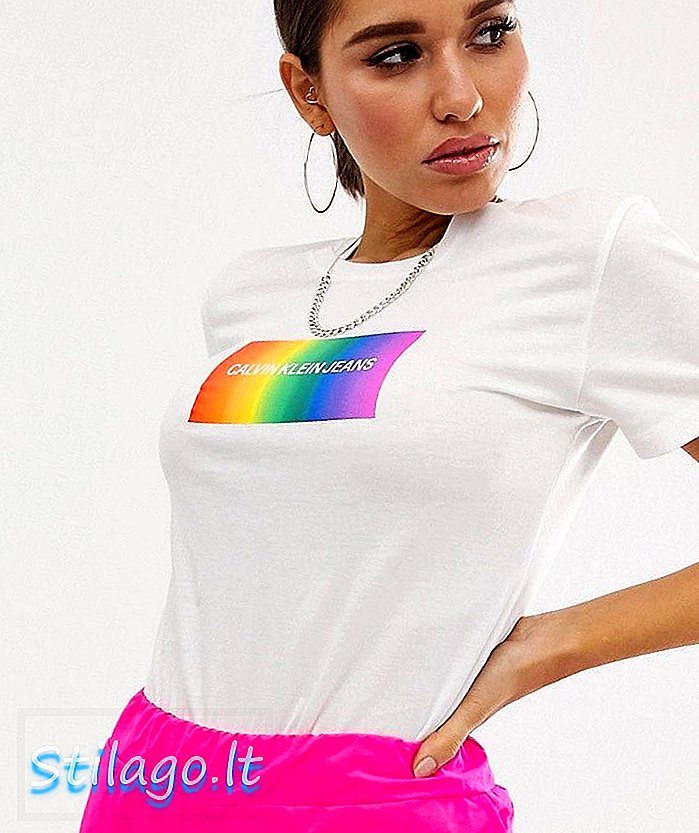 Calvin Klein Jeans Regenbogen Box Logo T-Shirt-Weiß