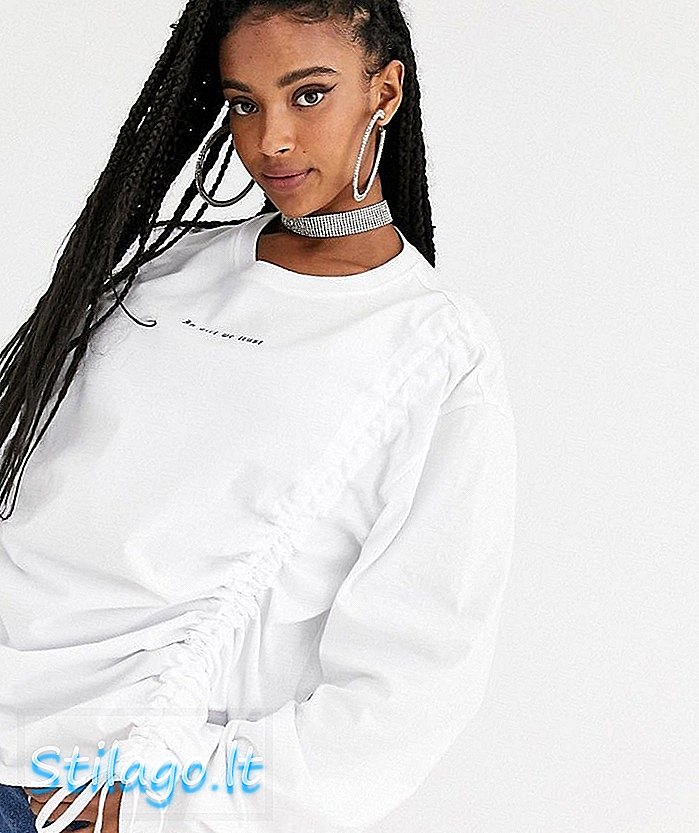 New Girl Order übergroßes Langarm-T-Shirt mit gerüschter Vorderseite und Kontrastgrafik in Braun