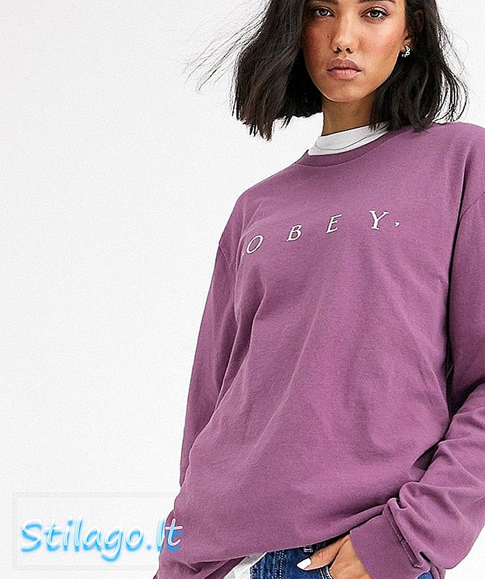 Obey camiseta de manga larga relajada con logo frontal-Púrpura