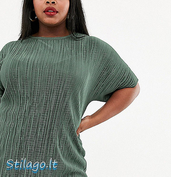 T-shirt ASOS DESIGN Curve em plisse em cáqui-Verde