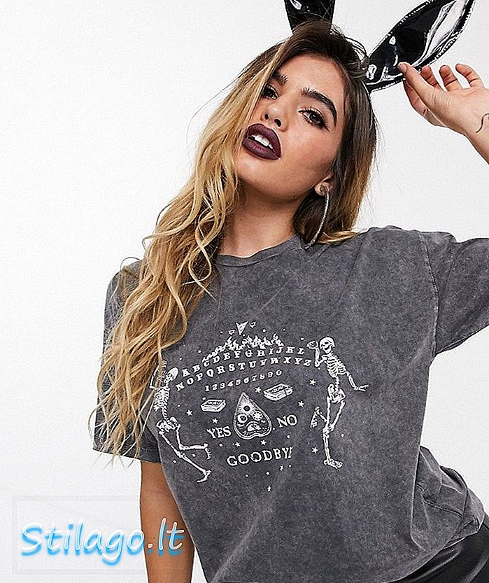 ASOS DESIGN Camiseta de Halloween em lavagem com esqueleto estampado - Cinza
