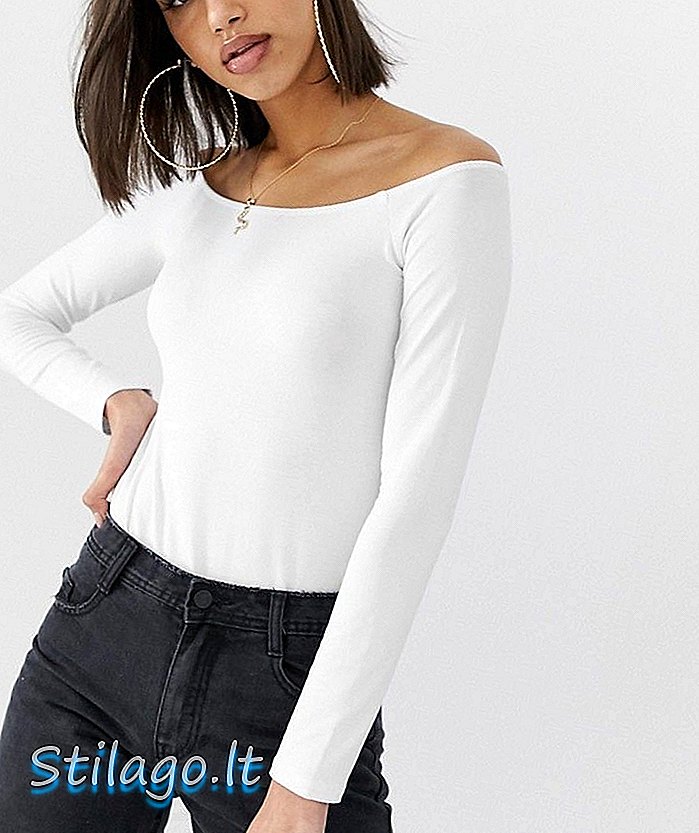 Schulterfreies ASOS DESIGN-Oberteil mit langem Ärmel in Weiß