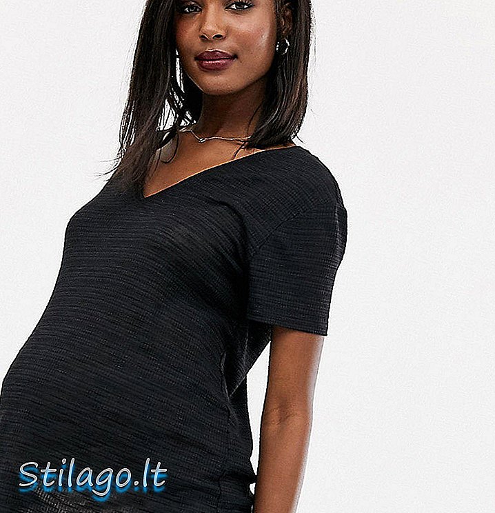 ASOS DESIGN Maternity - T-shirt met lange geribbelde ribbels in zwart
