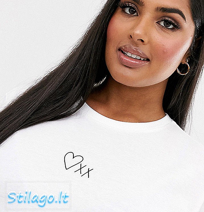 ASOS DESIGN Καμπύλο μπλουζάκι με καρδιά και φιλιά μοτίβο-Λευκό