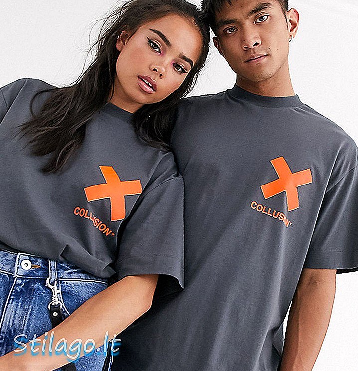 COLLUSION T-shirt com logotipo unisex em cinza