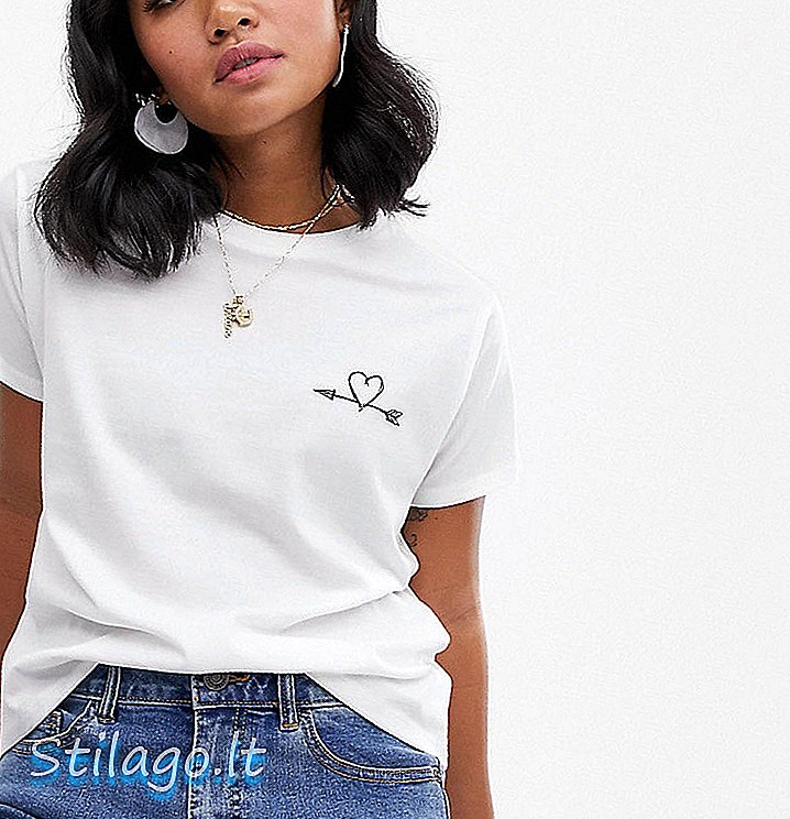 ASOS DESIGN Petite marškinėliai su rodyklės širdies motyvu - balti