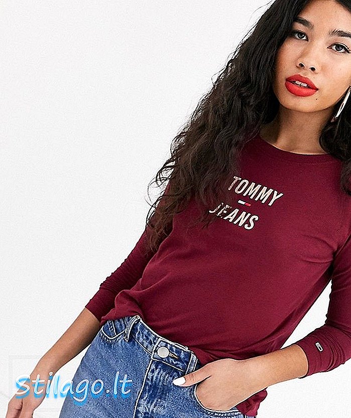 Tommy Jeans - T-shirt à manches longues et logo carré bio - Rouge