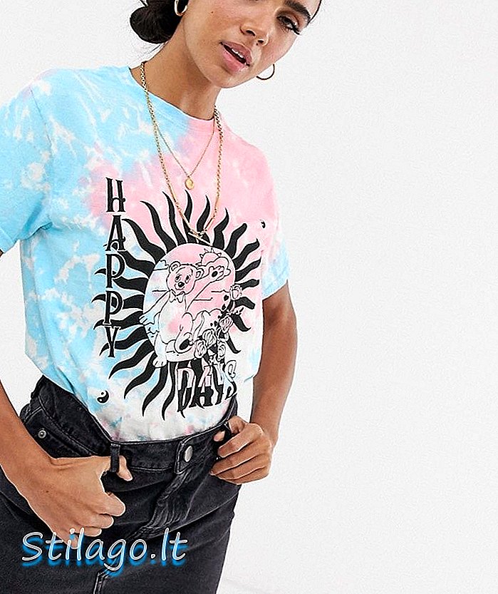 New Girl Order boyfriend t-shirt in tie dye met happy days graphic-Pink