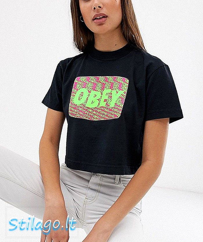 Obey - T-shirt court décontracté avec logo néon sur la poitrine - Noir