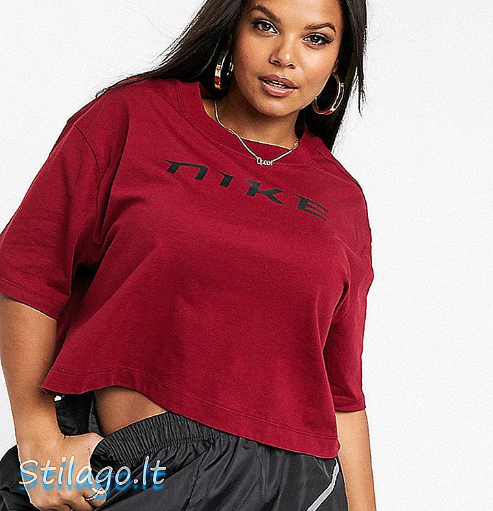Nike Plus burgundy oversized crop t-shirt-Vermelho