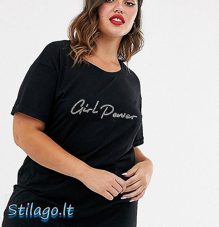 New Look Kurve Mädchen Power Slogan T-Shirt in schwarz