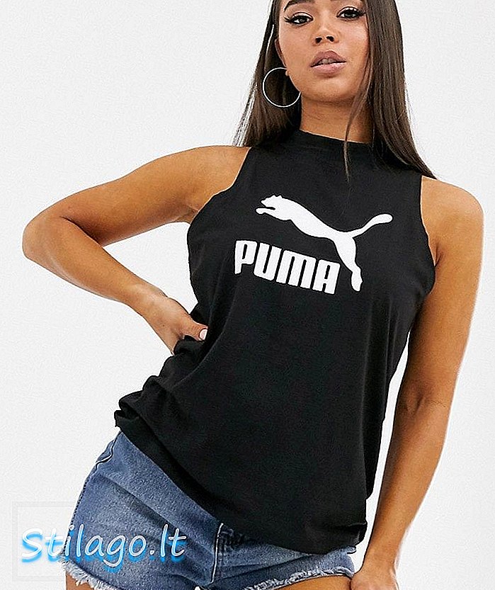 Топ с высокой горловиной и логотипом Puma, цвет черный