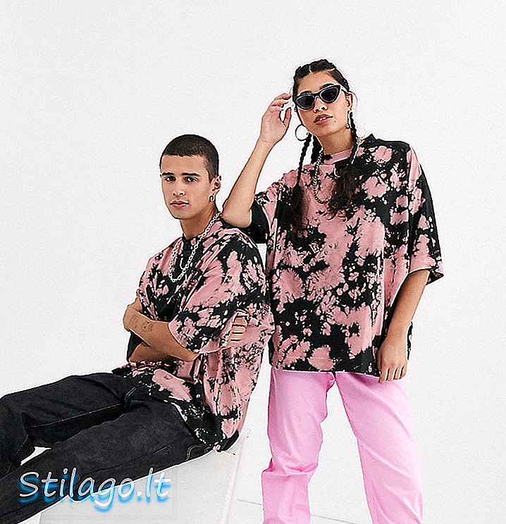 COLLUSION T-shirt oversize unisex z barwnikiem krawatowym i detalem na szyi - różowy