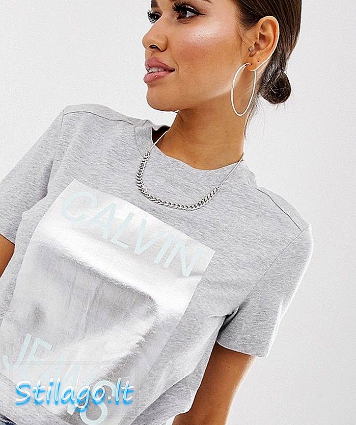 T-shirt con logo metallico Calvin Klein Jeans-Bianco