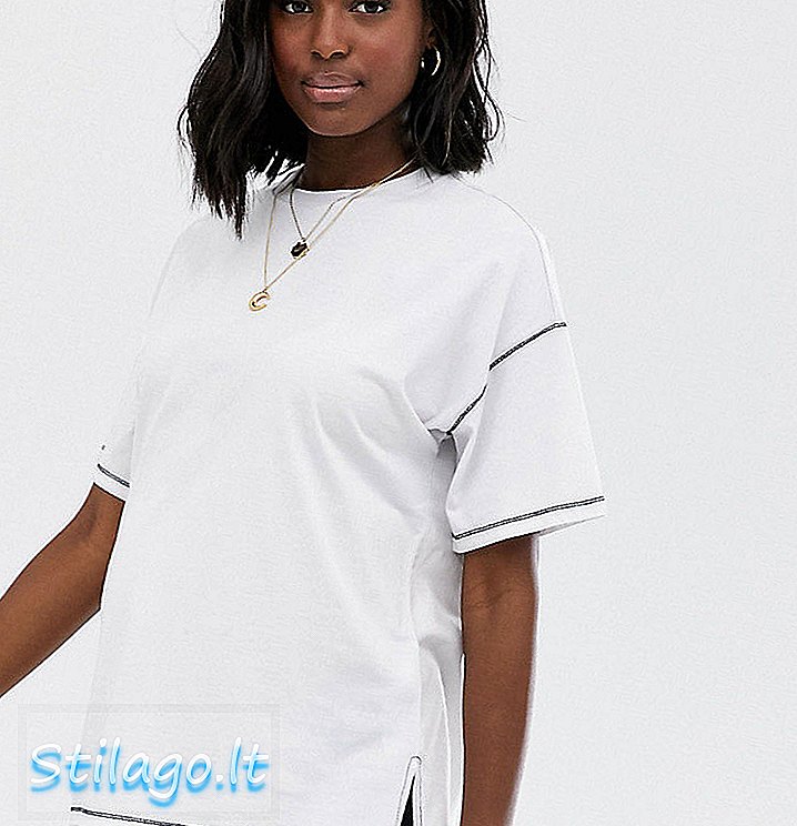 ASOS DESIGN חולצת טריקו ענקית בהריון עם שולי מדרגות ותפירת ניגודיות - לבן
