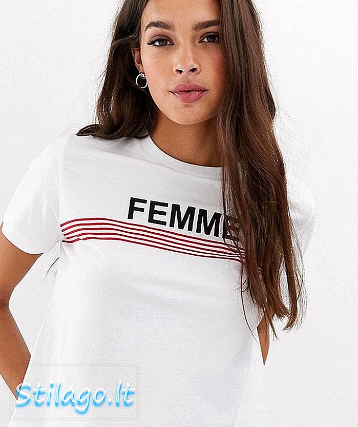 ASOS DESIGN t-shirt med stribe og femme motiv-hvid