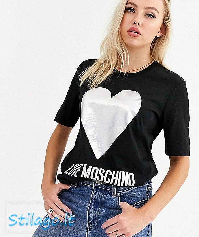 Love Moschino foil heart logo camiseta-negro