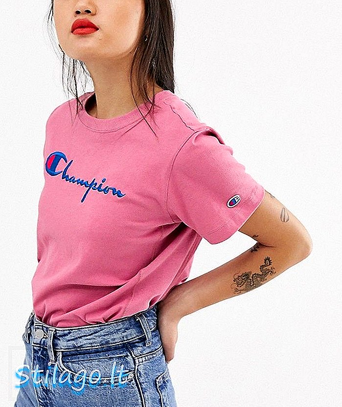 Champion omgekeerd geweven relaxed t-shirt met logo op de voorkant - Roze
