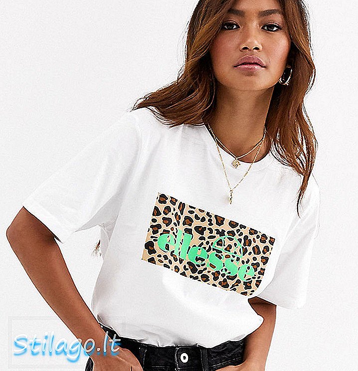 Majica Ellesse s logotipom leopard kutije za ispis - Bijela