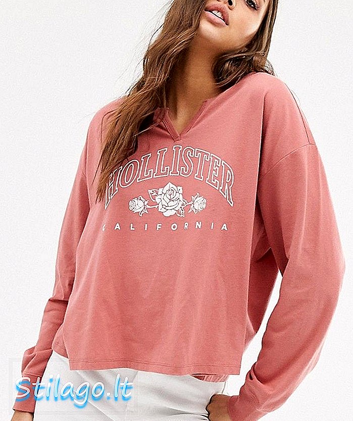 Marškinėliai „Hollister“ ilgomis rankovėmis, rausvai rožinės spalvos