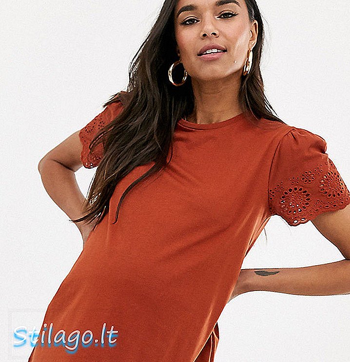 ASOS DESIGN - T-shirt de maternité à manches broderie - Rouille-Orange