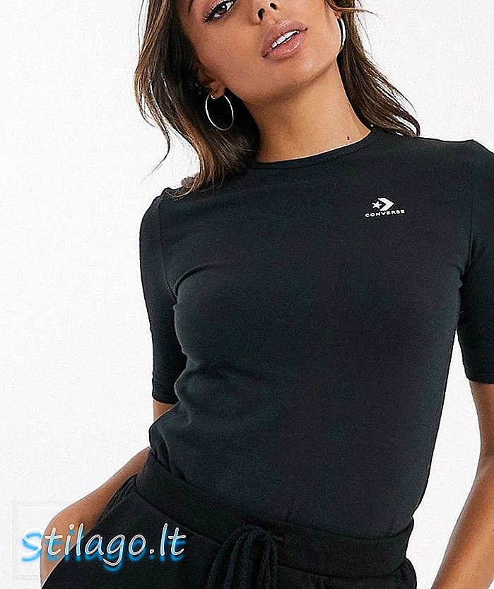 Converse - T-shirt noir ajusté à manches courtes
