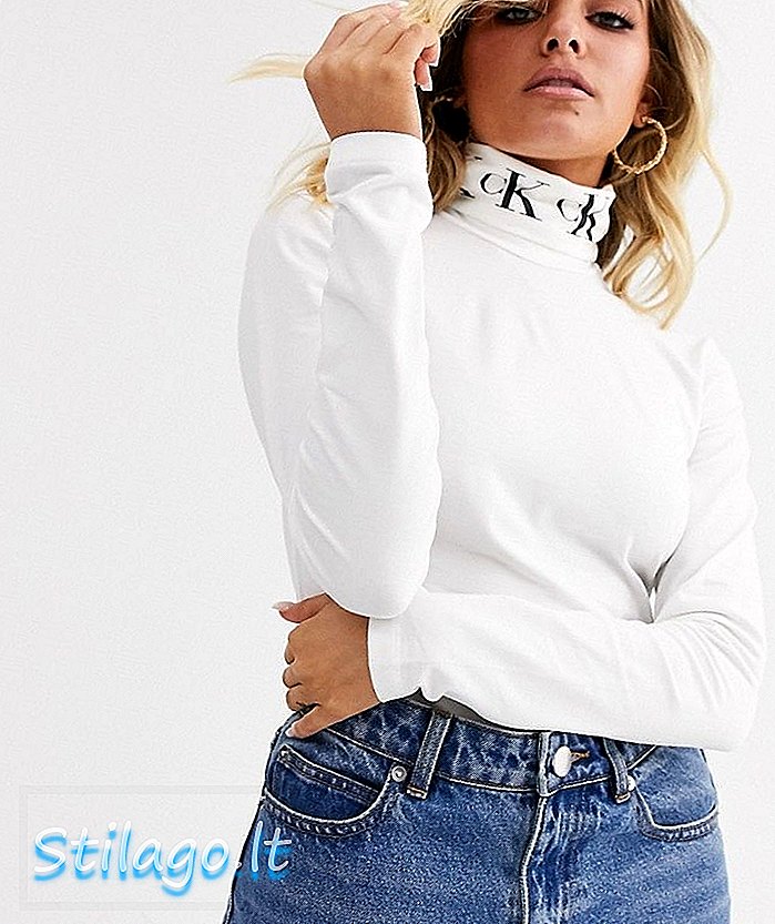 Calvin Klein Jeans монограм лого поло деколте-бяло