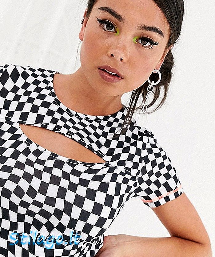 ASOS DESIGN - Nauwsluitende top in checkboard met uitsparing en contrasterende stiksels - Zwart