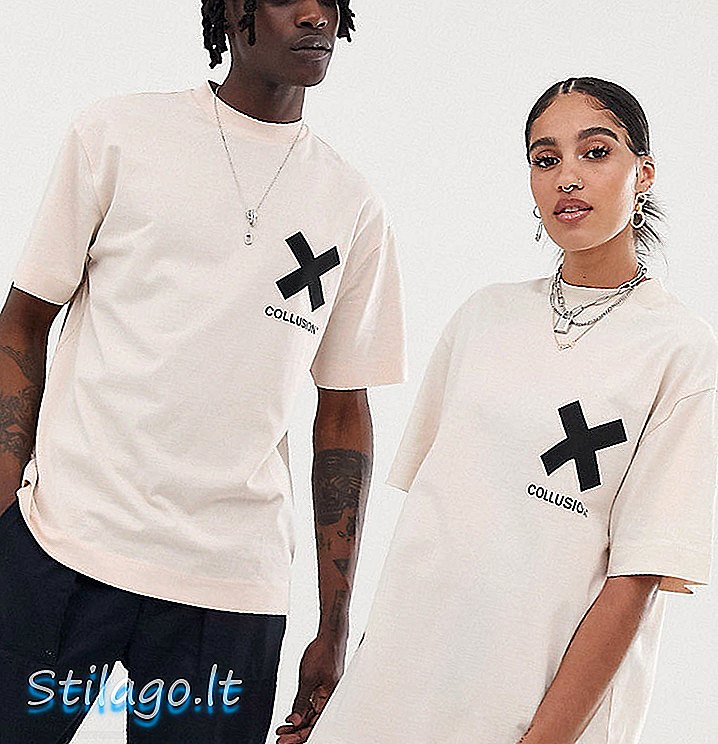 COLLUSION marškinėliai „Unisex“ su balta spalva