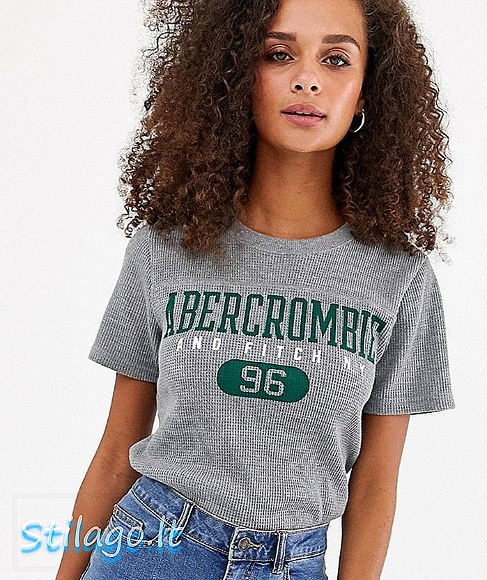 „Abercrombie & Fitch“ vafliniai marškinėliai su pilku sportiniu logotipu