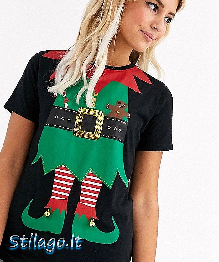 „New Look“ elfas suknelė su kalėdine tee yra juoda
