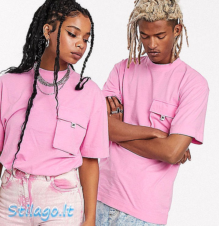 KOLLUSJON Unisex t-skjorte med lomme i syrevask-rosa