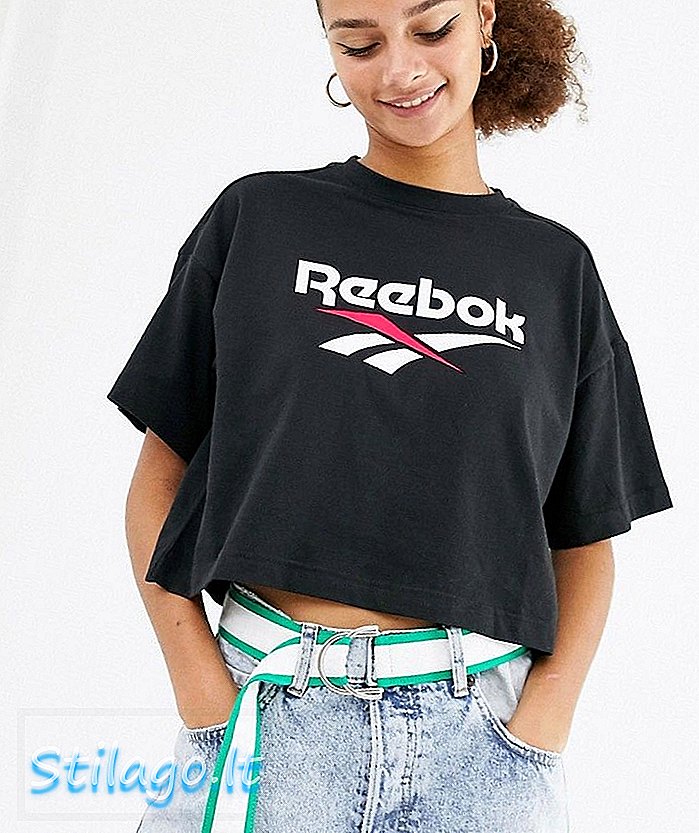 रीबॉक क्लासिक्स ब्लॅक वेक्टर लोगो क्रॉप केलेला टी-शर्ट