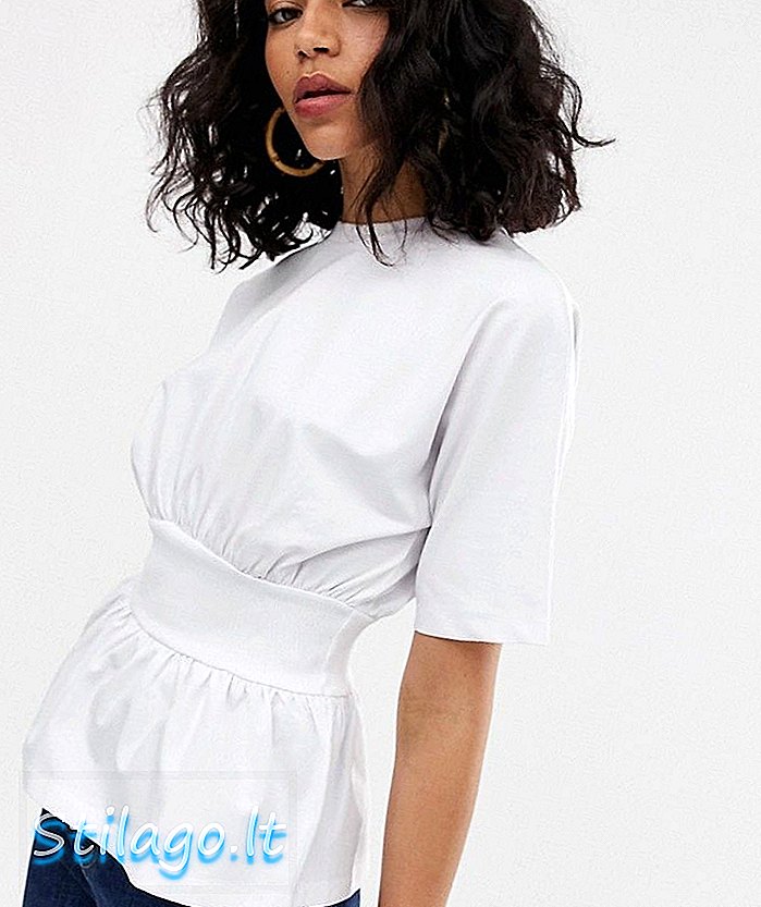 ASOS WHITE - T-shirt con pannello a costine in vita