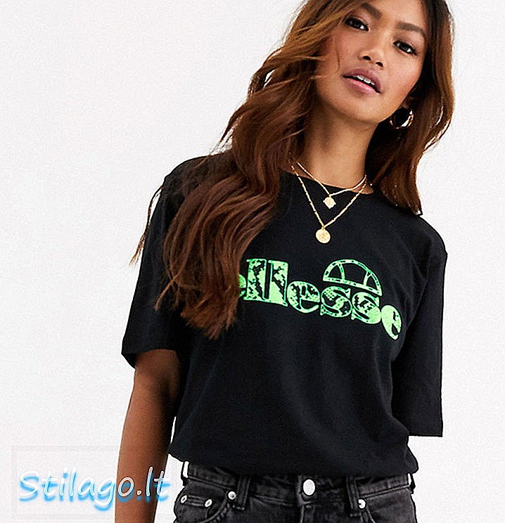 „Ellesse“ marškinėliai su neoninės gyvatės logotipu - juoda