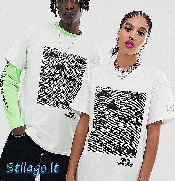COLLUSION x Now Loading T-shirt unisex con stampa in bianco