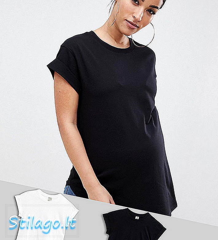 ASOS DESIGN - T-shirt de grossesse coupe boyfriend avec manches roulées et ourlet arrondi en pack de 2 SAVE-Multi