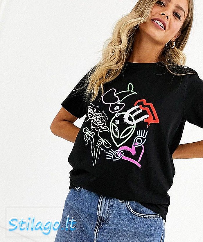 ASOS DESIGN T-Shirt mit Neonlicht Collage Motiv in Bio Baumwolle-Schwarz